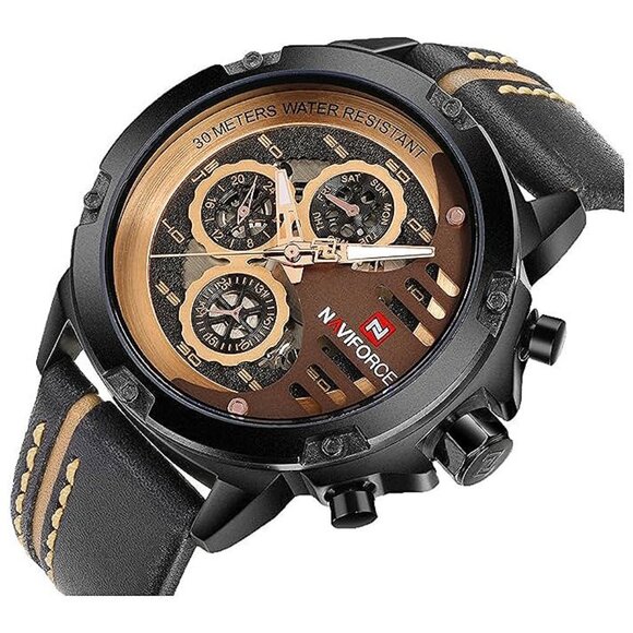 Sport Military Watches for Men Waterproof Watch , black+rose gold+brown - Picture 3 of 8